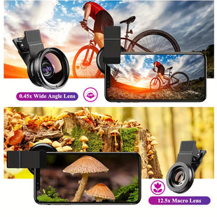 APEXEL 2-in-1 Phone Camera Lens Kit (0.45x Wide Angle + 12.5x Super Macro) – HD 37mm